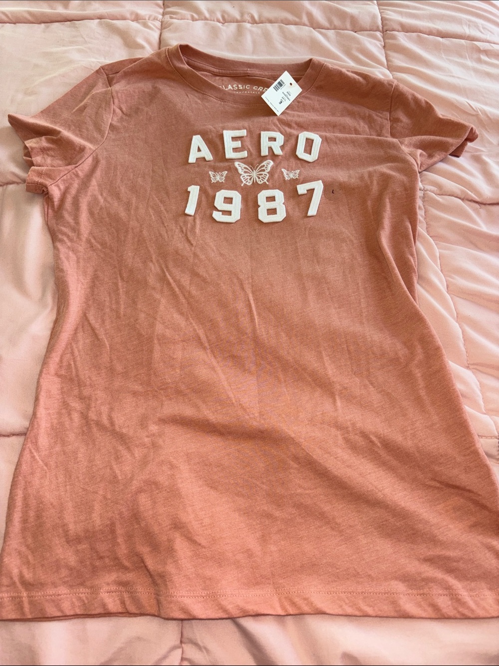 Aeropostale Rust Pink AERO 1987 Butterfly Logo Tee